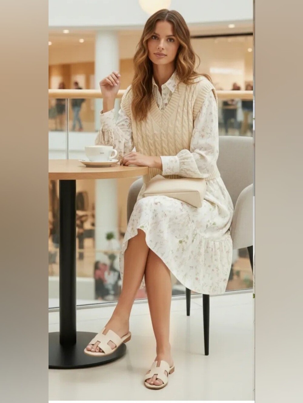 H&M Cream Floral Ruffle-Hem Dress - Picture 3 of 10